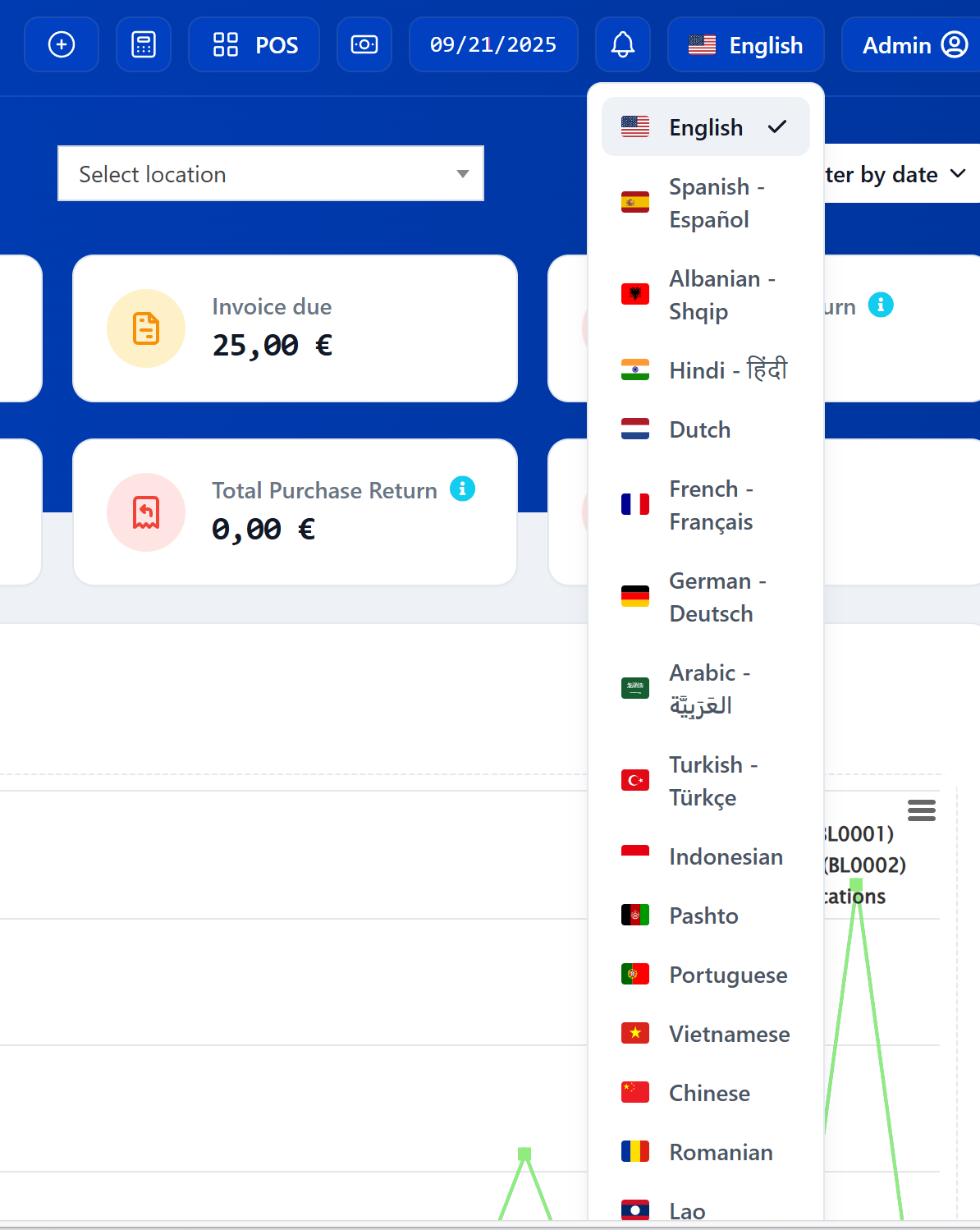 Dropdown button in header