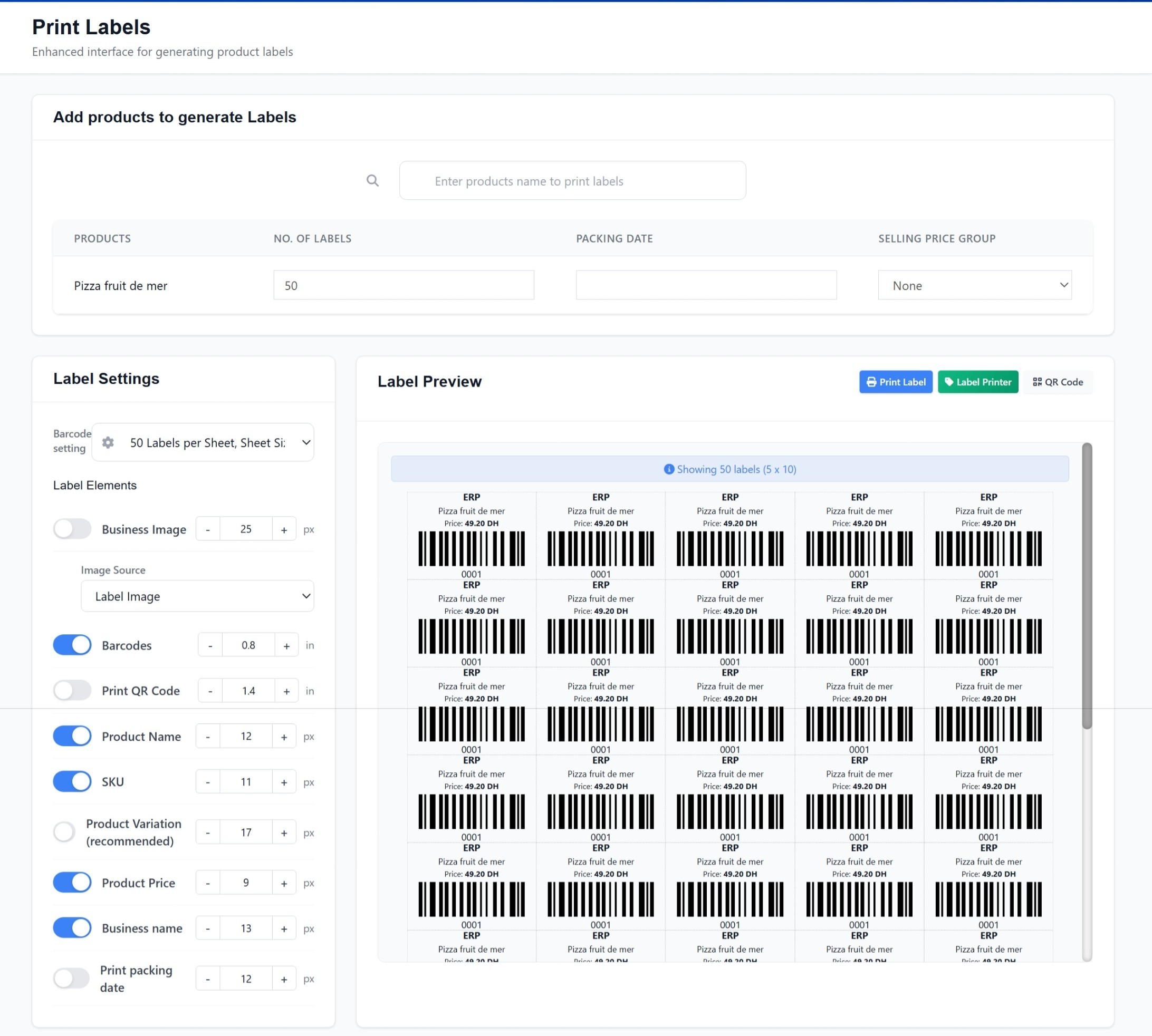 Enhanced Label Interface with Barcodes