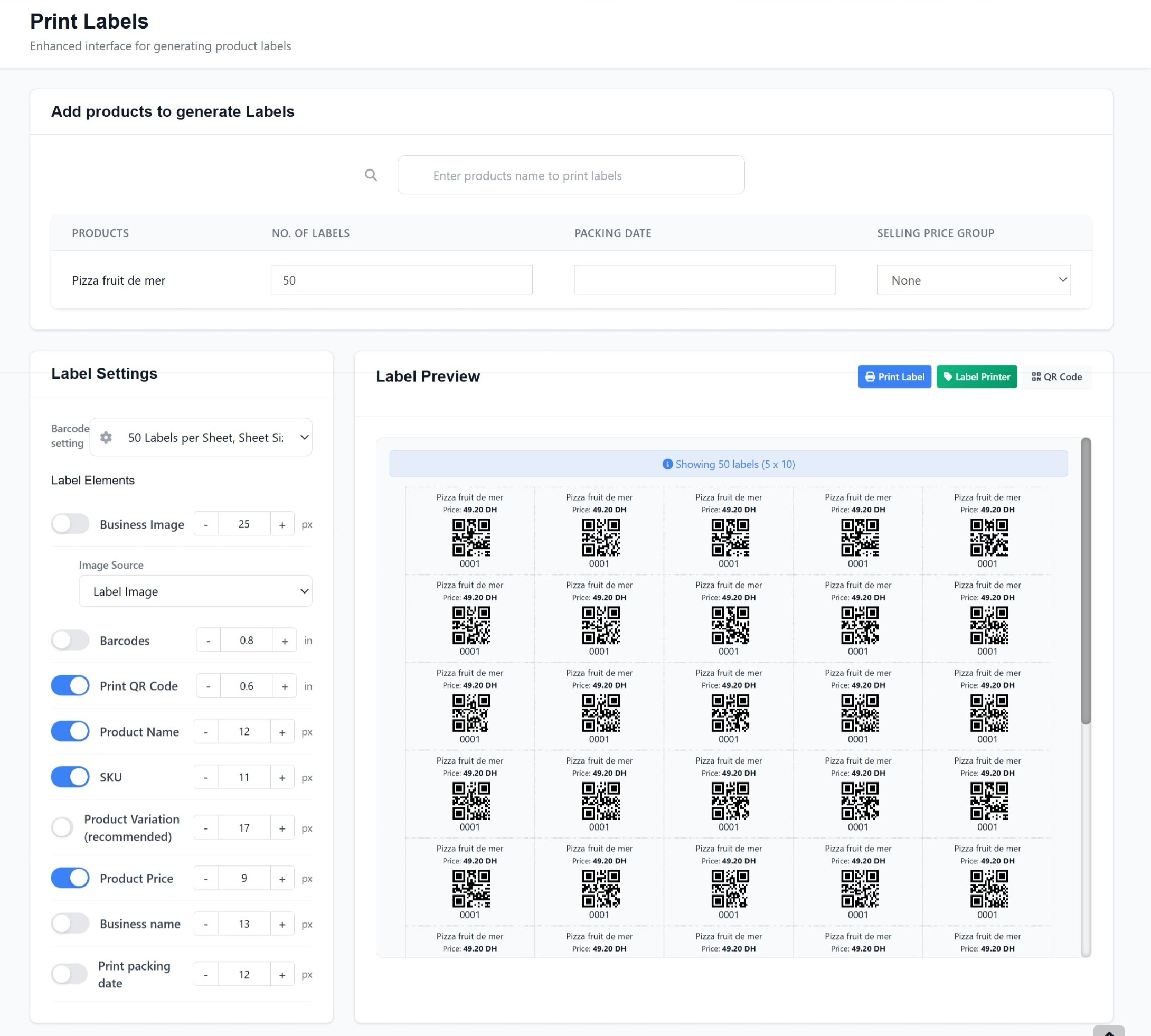 Enhanced Label Interface with QR Codes