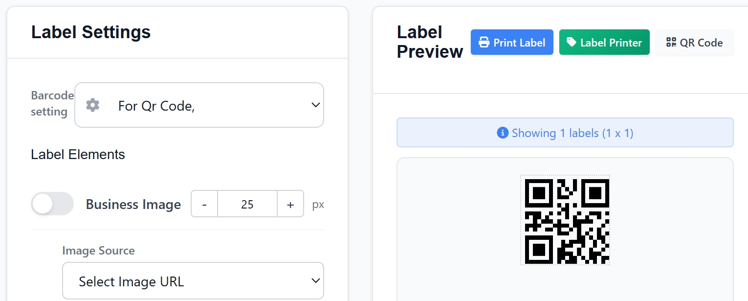 QR Code Barcode Setting Selection