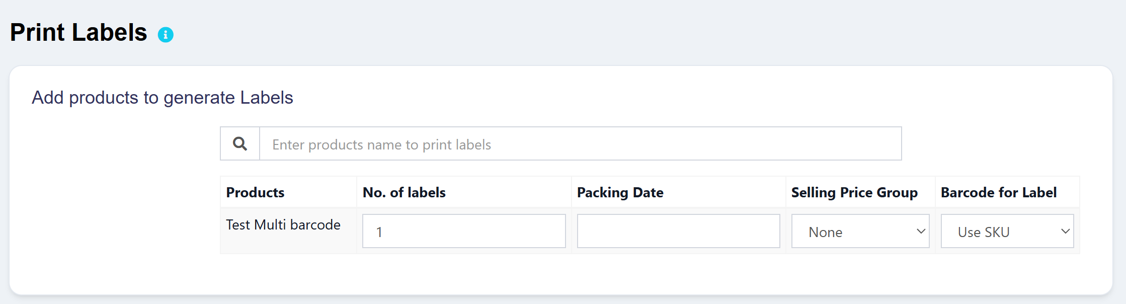 Multi barcode product print label