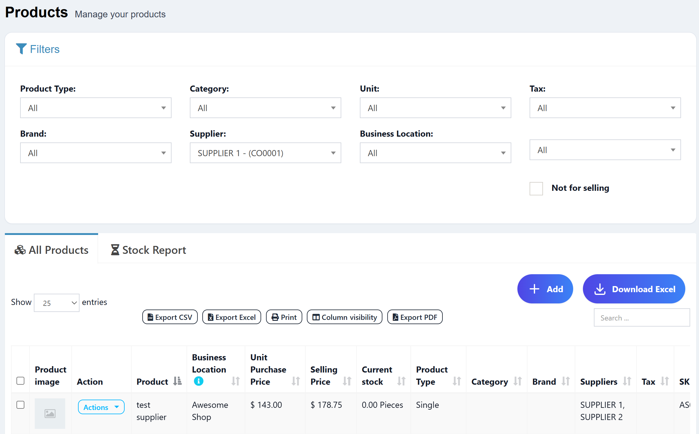Adding Supplier to Products - Index