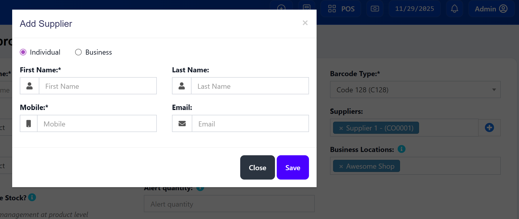 Adding Supplier to Products - Create