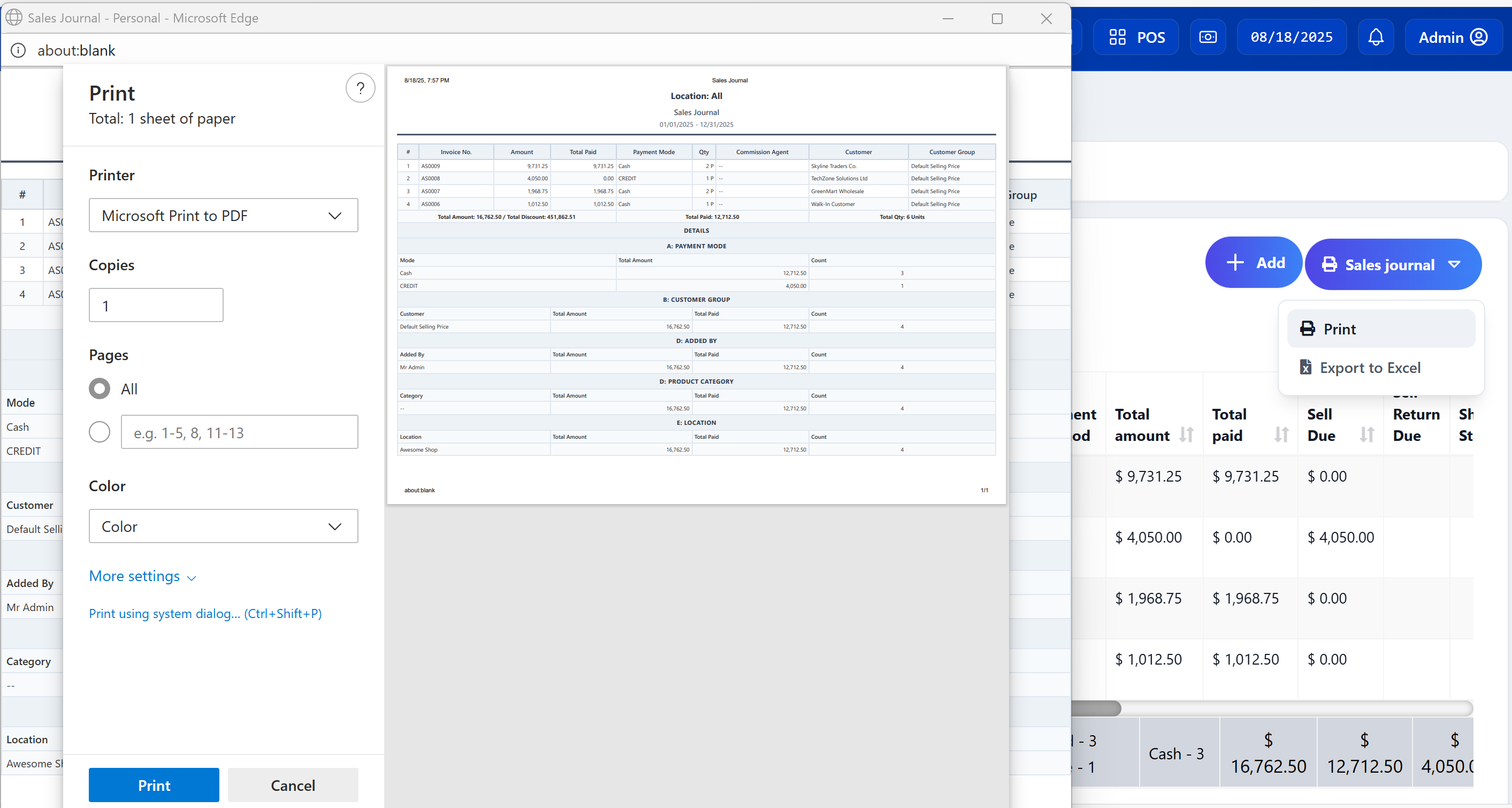 Adding Print Sales Journal and Export to Excel in Sells List