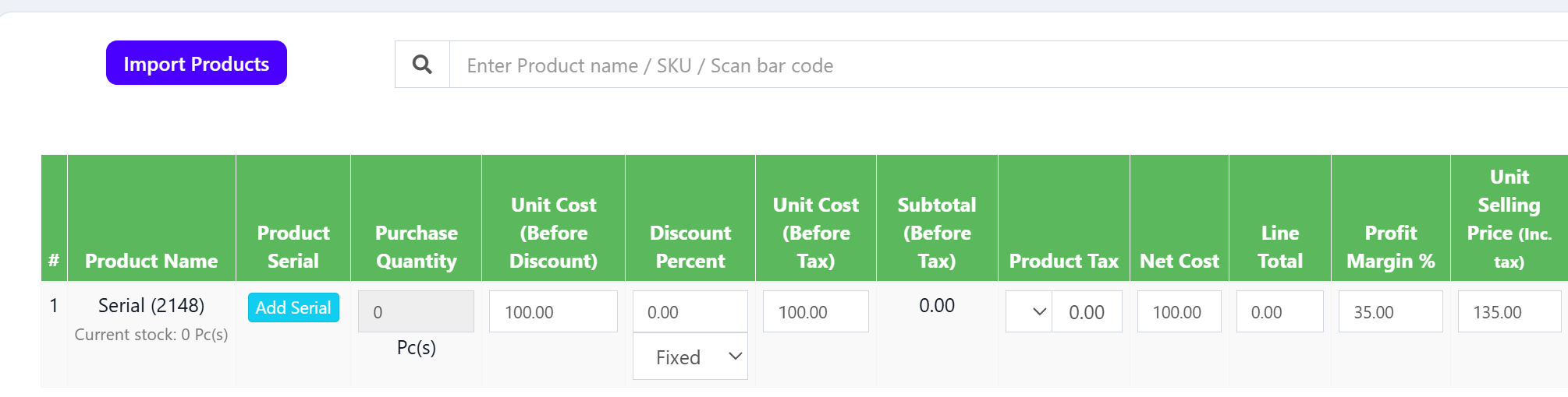 Implement Serial Number Management in add purchase
