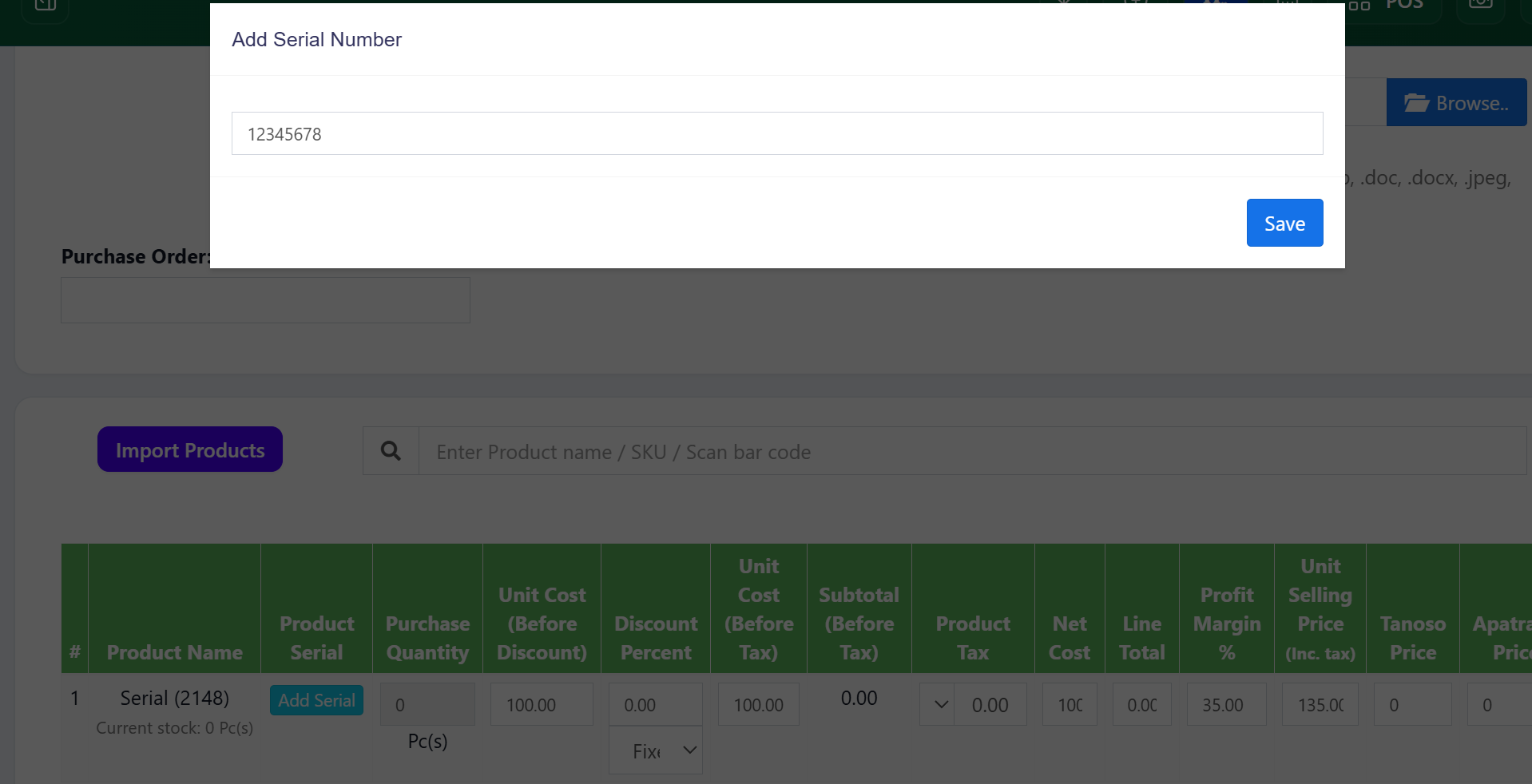 Implement Serial Number Management modal