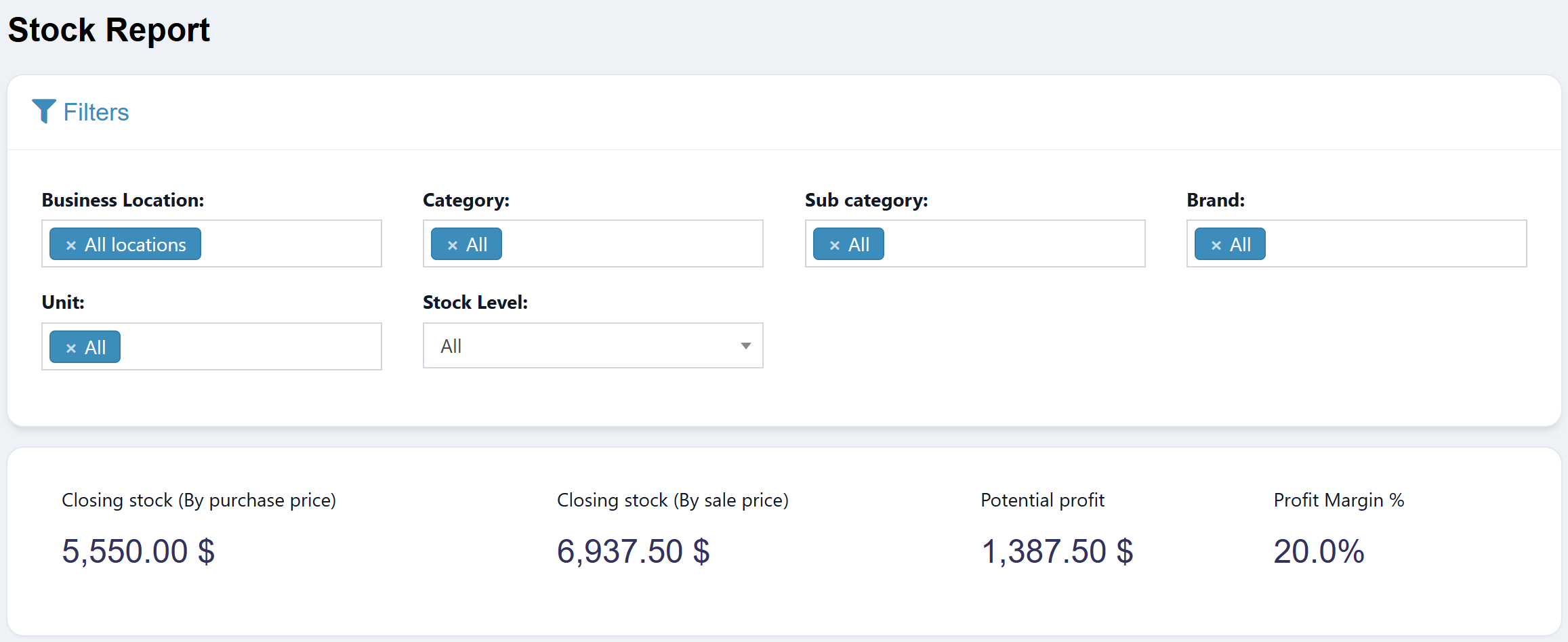 Stock Report Filter Enhancement