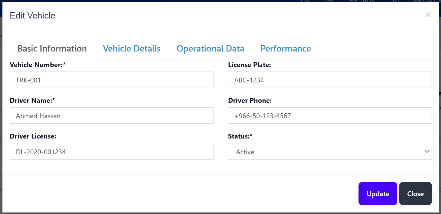 Vehicle Edit Modal