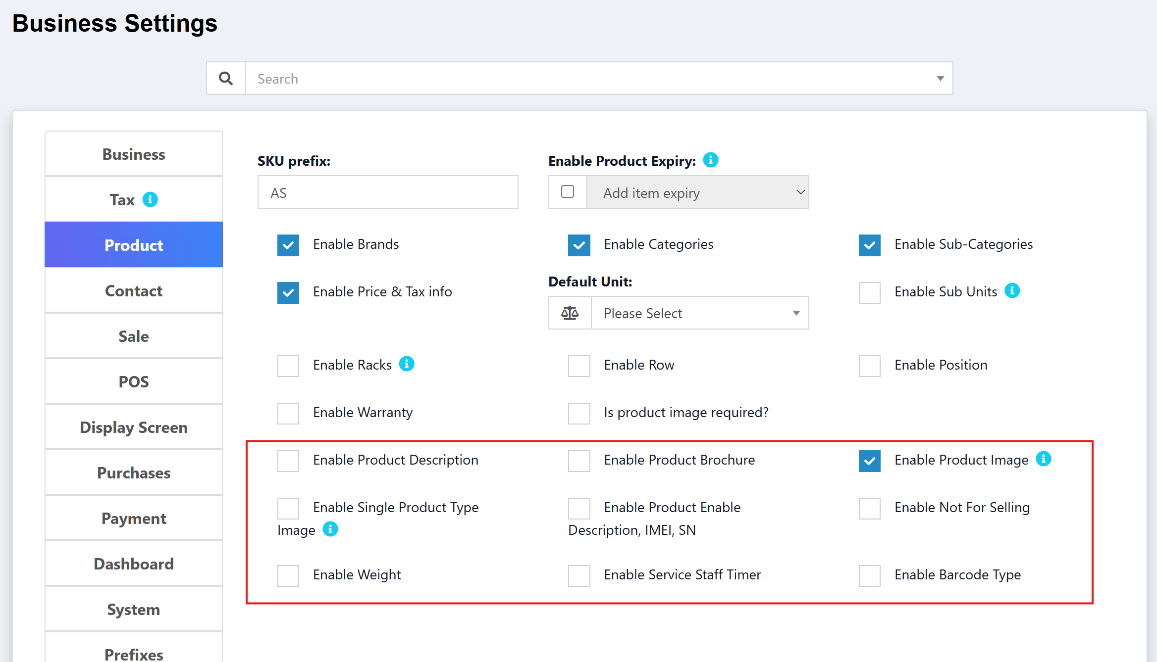 Product Field Visibility Settings