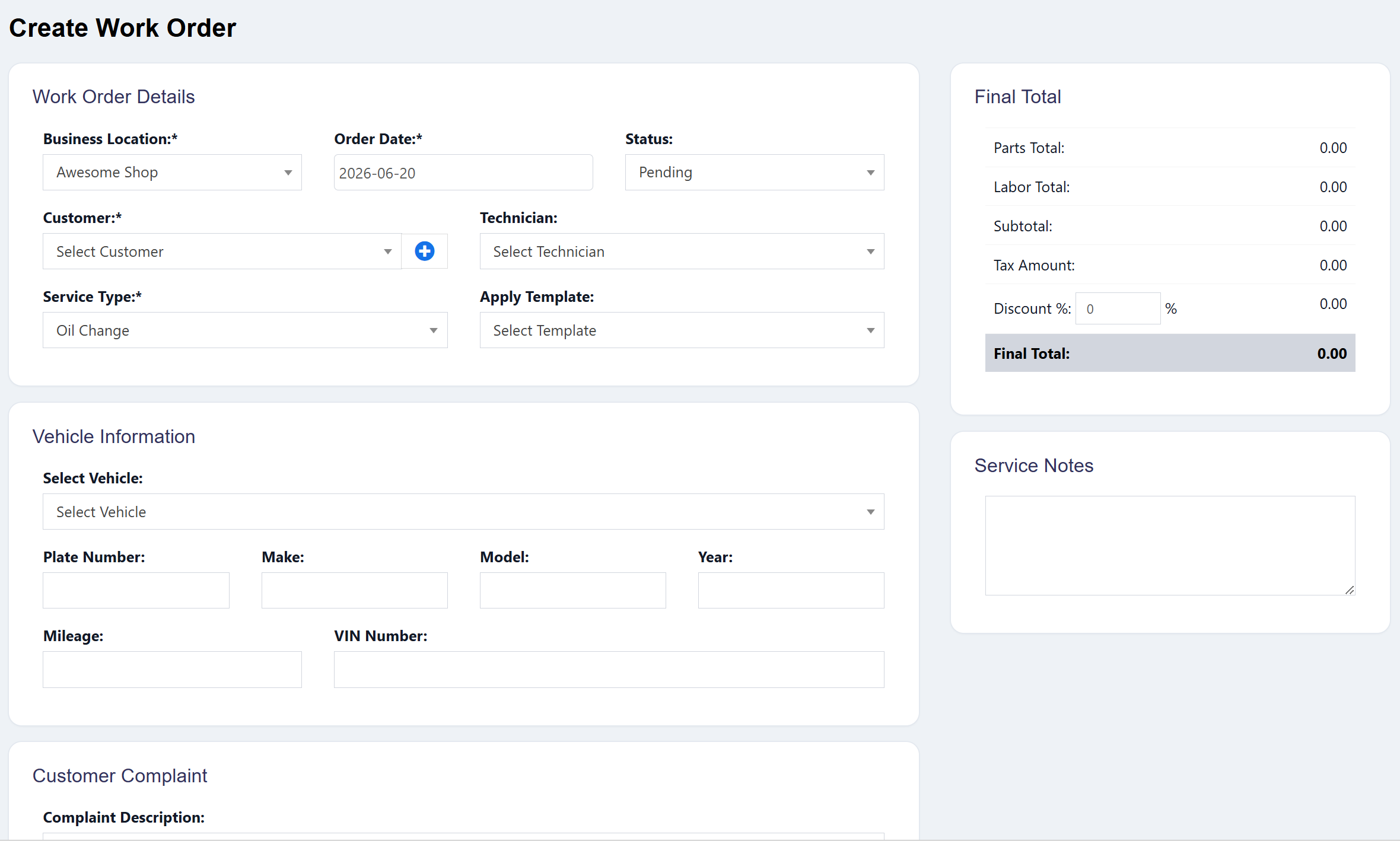 Create work order